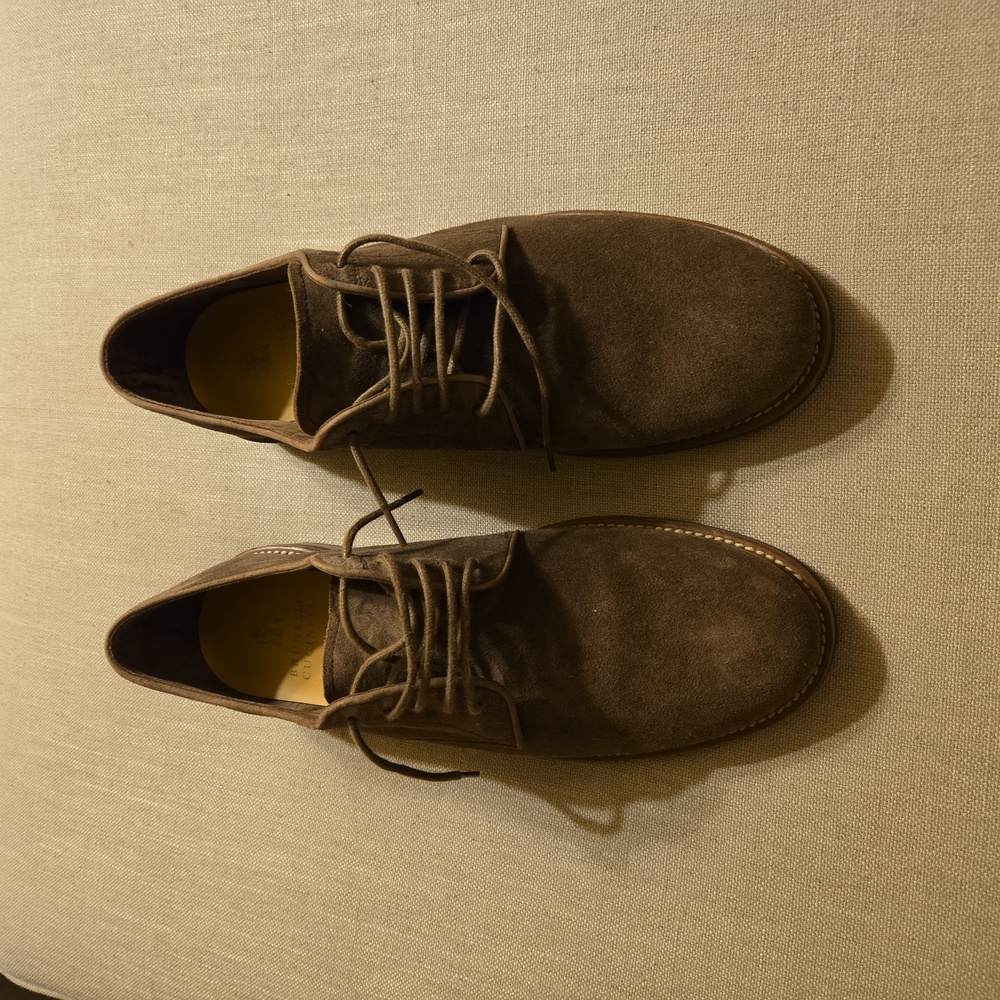 Brunello Cucinelli Brown Suede Derby Shoes